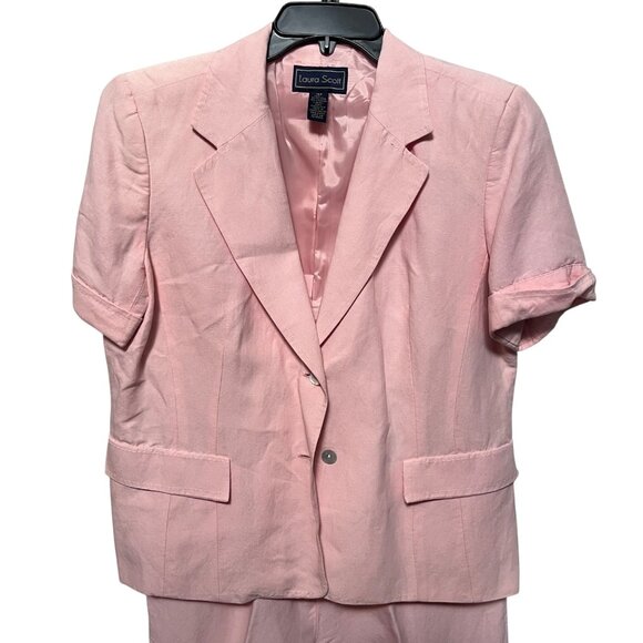 Laura Scott Tailored Pink Linen Blend 2-Piece Pant Suit Career Office 16P‎ READ - Picture 3 of 15